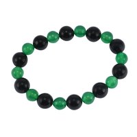 Green Crystal & Black Onyx Stretchable Bracelet - 8 & 10 Mm Beads, Handmade Layering Jewelry