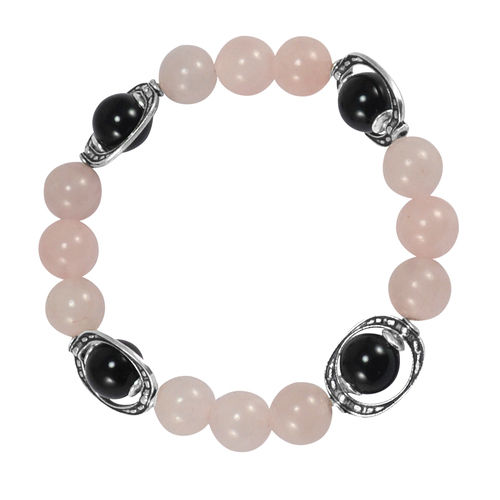 Rose Quartz & Black Onyx Silver Bracelet PG-156020