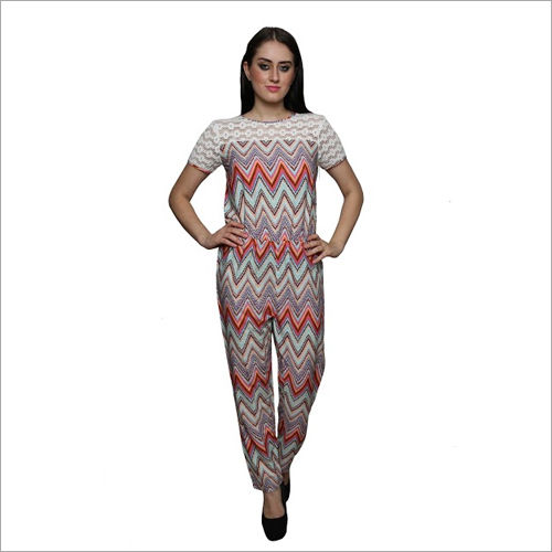 Zig Zag Print With Cotton Lace Jumpsuit