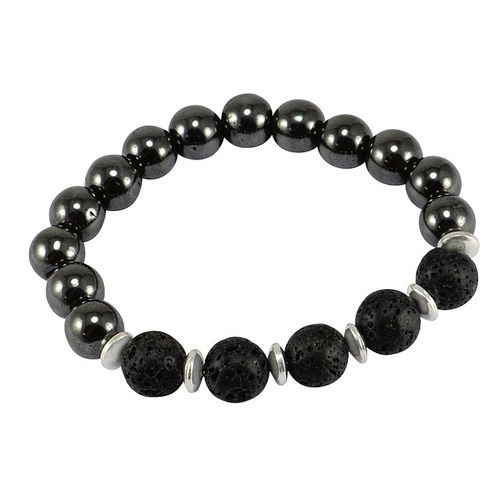 Hematite & Lava Stone Bead Bracelet Pg-156241