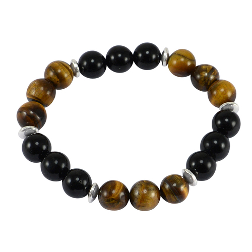 Tiger Eye & Black Onyx Silver Bracelet Pg-156243 Gender: Women