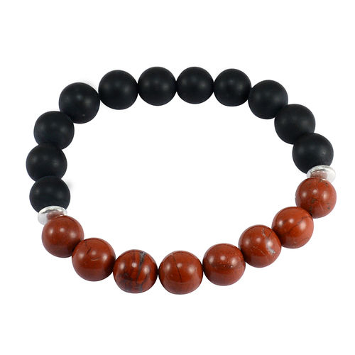 Red Jasper & Matte Onyx Silver Bracelet Pg-156244 Gender: Men