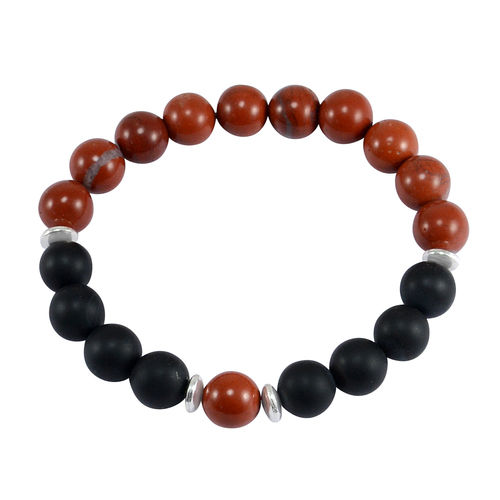 Red Jasper & Matte Onyx Silver Braclelet Pg-156246 Gender: Men