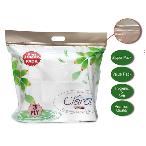 Claret Premium Quality Toilet Roll 9 In 1 Jumbo Roll Application: Home