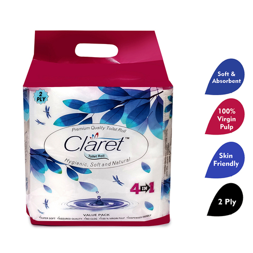 Claret Premium Quality Toilet Paper Roll 4 In 1 Value Pack