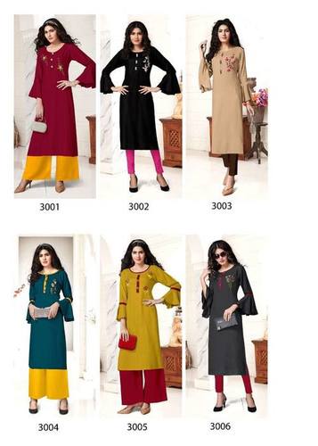 Apple Kurti - Heavy Rayon Slub with Khatli Work, Sizes L(40)-5XL(50), Length 46 Inch | Suitable for Rainy, Spring, Summer, Winter Seasons