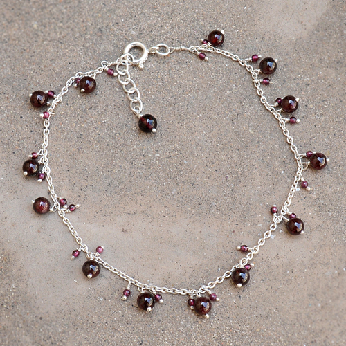Rhodolite Garnet Silver Anklet Pg-156291 Gender: Women