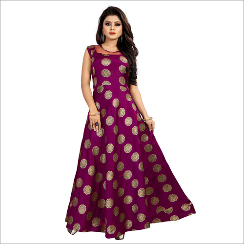 Ladies Designer Gown - Purple, Large to XXXL Sizes | All-Season Sleeveless, Quick Dry, Washable, Printed, Dry Clean Only, No Fade
