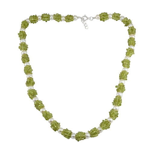 Peridot & Pearl Gemstone Silver Necklace Pg-156295 Size: 1.X48.4 Cm.