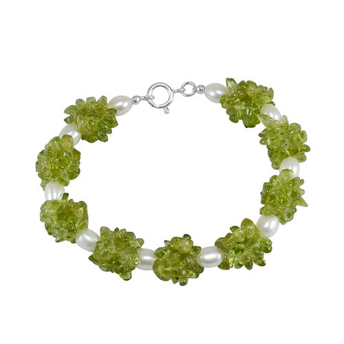 Peridot & Pearl Gemstone Silver Bracelet Pg-156296 Gender: Women