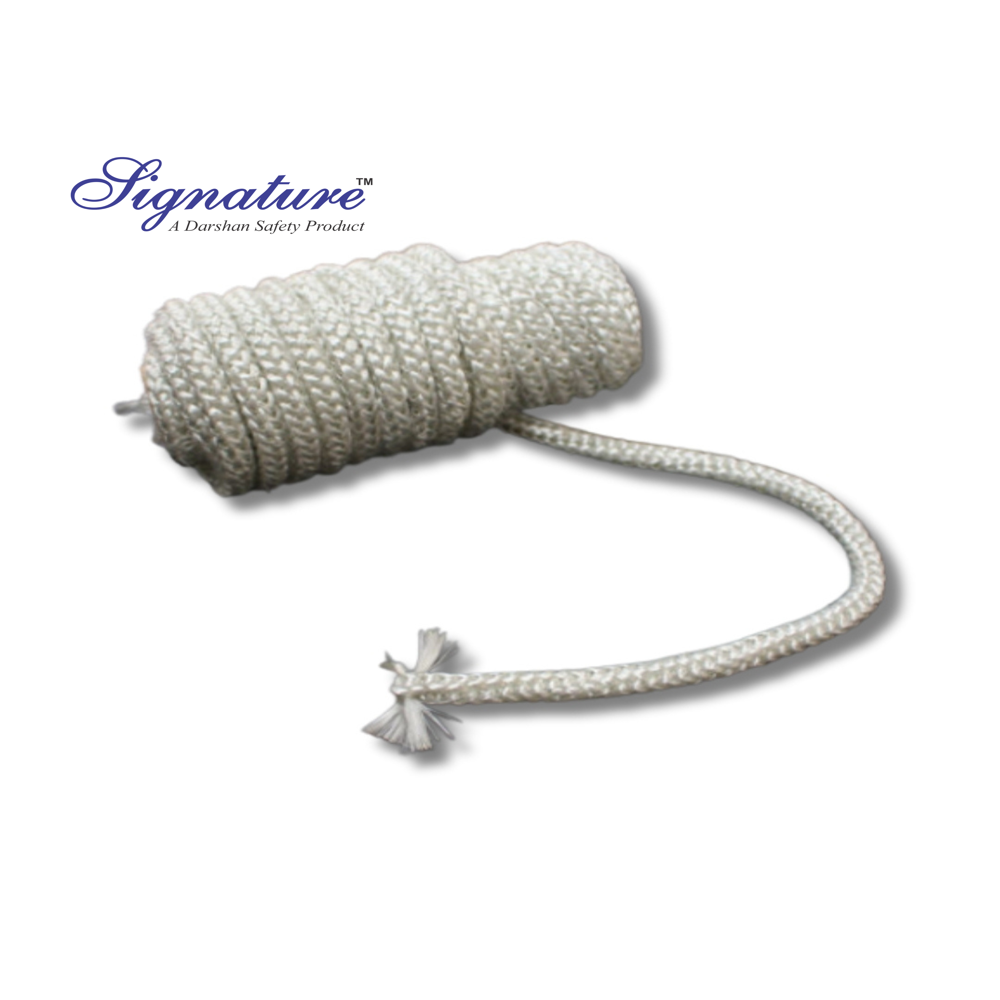 High Temperature Round Glass Fiber Braided Rope - Fire Retardant Fabric, Sizes 6 to 150 MM, White Color | Applications: Textile Machines, Boilers, Pipelines, Power Stations, Ships