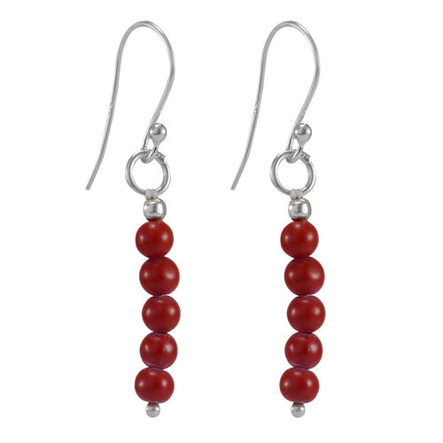 Red Coral Gemstone Silver Earring Pg-156328 Gender: Women