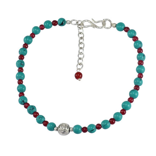 Turquoise & Red Quartz Silver Bracelet PG-156337