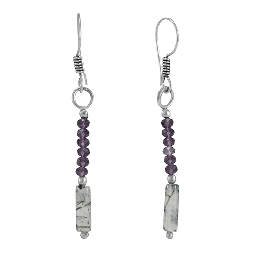 Amethyst & Rutile Quartz Silver Earring Pg-156343 Gender: Women