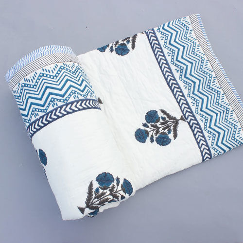 100% Cotton Blue Block Print Summer Quilt