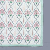 Floral Hand Block Print Quilt - 100% Cotton, King Size 90x108", Reversible Design | Hand Quilted, Machine Washable