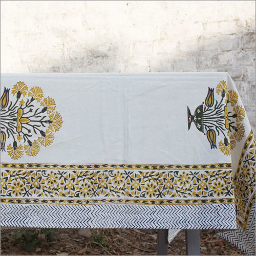 Yellow Block Print Tablecloth