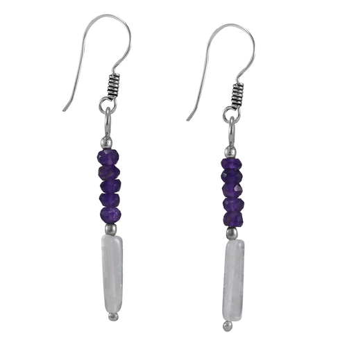 Amethyst & White Quartz Silver Earring Pg-156355 Gender: Women