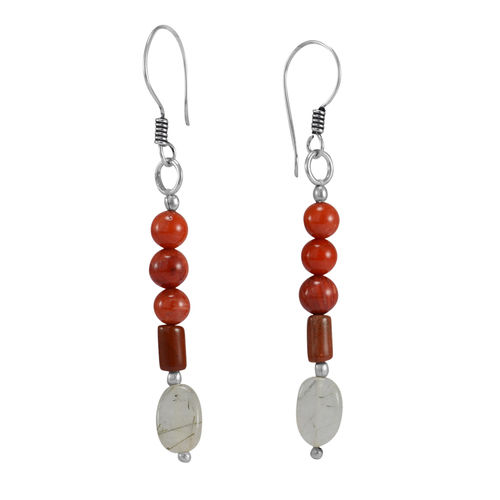 Jasper & White Quartz Silver Pg-156358 Dangle Earrings