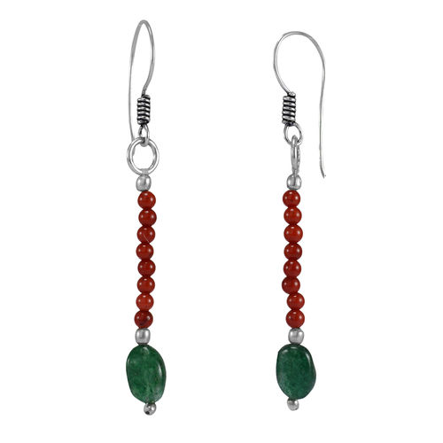 Green Aventurine & Jasper Silver Pg-156360 Dangle Earrings