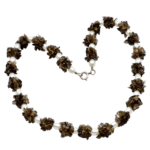 Pearl & Smoky Quartz Silver Necklace Pg-156403 Size: 1.2X43.3 Cm.