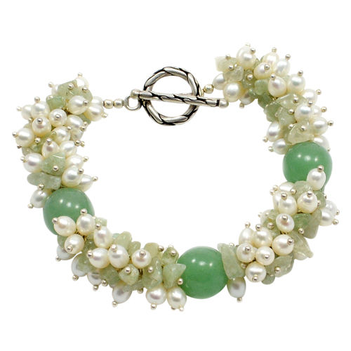 Green Quartz & Pearl Silver Bracelet Pg-156411 Gender: Women