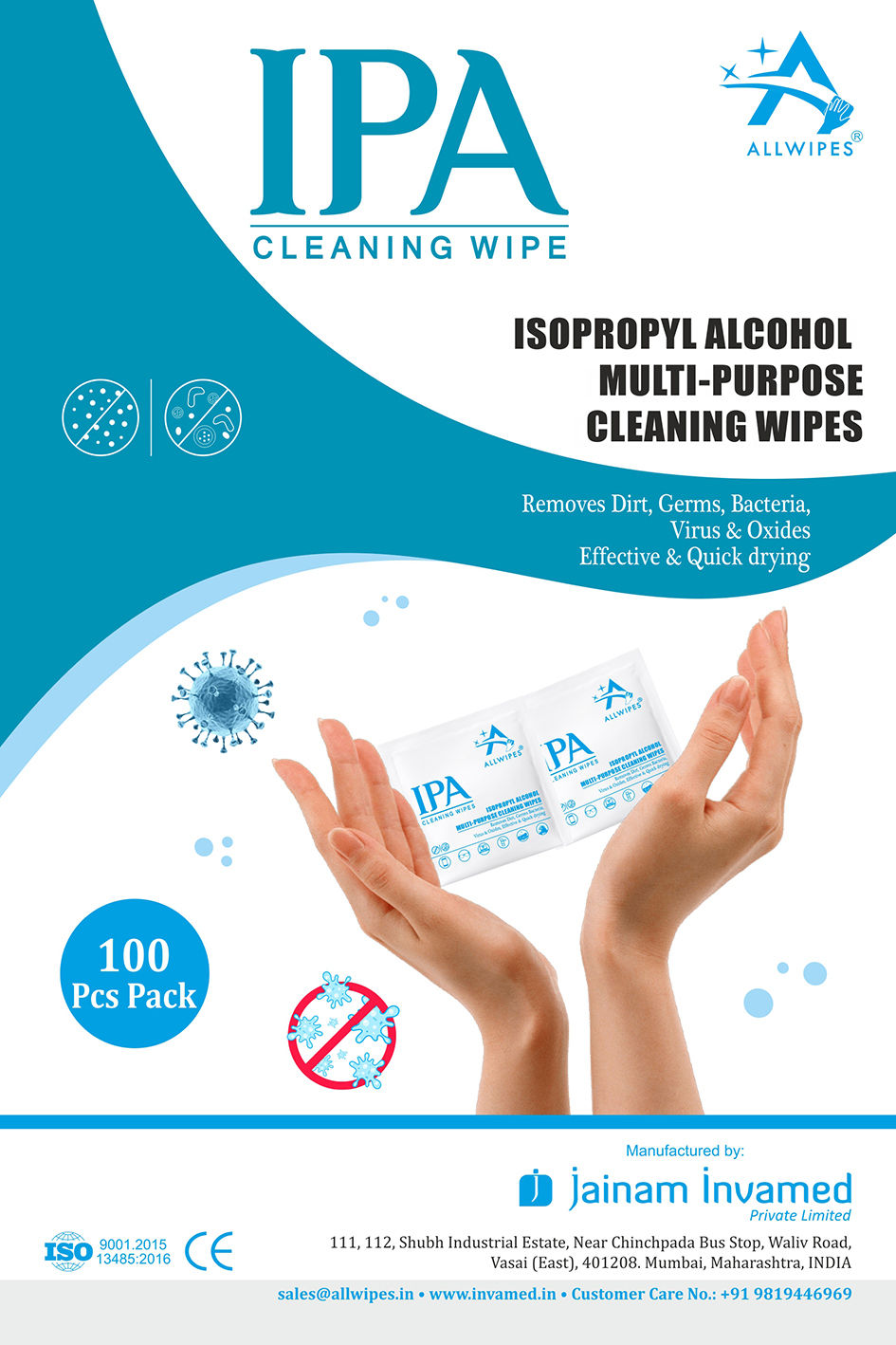 Ipa Multipurpose Cleaning Sanitizing Disinfecting Isopropyl Swabs 3x6cm