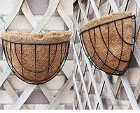 Metal Wall Hanging Basket - Coconut Fiber, Semi-circle Shape, Lightweight Design, Elegant Black Finish | Ideal For Home, Hotel, And Garden Decor