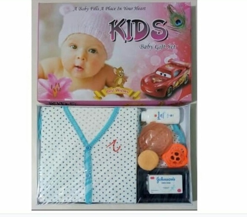 Gift Set - Cotton Material, Size 16 | Multicolour Design for Infants Age 6 Months, Includes Puff Powder Rattle for Newborns