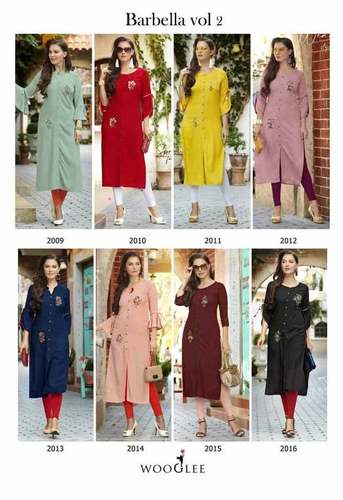Barbella Vol-2 Rayon Embroidery Kurti Set - Heavy Rayon, Size M(38) to 3XL(46), Embroidery Work, Seasonal Wear for Girls | Suitable for Rainy, Spring, Summer, Winter