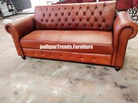 Luxury Leather Sofa - Leather & Wood, 70x90x36 Inches, Brown Color, Chesterfield Style | Comfortable Seating For Three In Residential Or Commercial Use