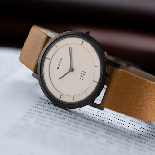Edge Men'S Watch With Beige Dial And Anthracite Highlights Color Of Band: Brown