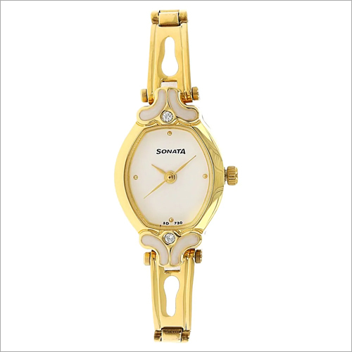 Wristwatch White Dial Golden Stainless Steel Strap Women Watch