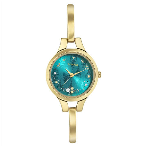 Golden-Blue Teal Green Dial Stainless Steel Strapwomen Watch