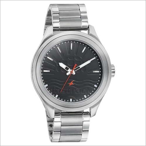 Silver-Black Sunburn Watch - Black Dial With Stainless Steel Strap