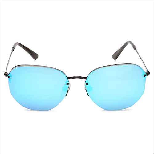 Blue Rimless Black Round Sunglasses