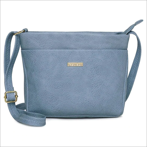 Blue PU Leather Sling Bag - PU Leather, One Main Compartment, Blue Color | Embossed Branding, Easy to Maintain, Plain Pattern