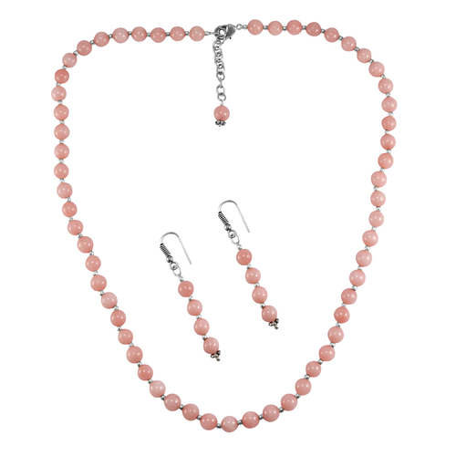 Pink Opal Silver Necklace Set Pg-156651 Size: 0.6X47 Cm.