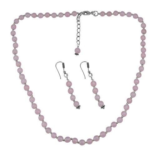 Rose Quartz Stone Silver Necklace Set Pg-156654 Size: 0.6X47 Cm.