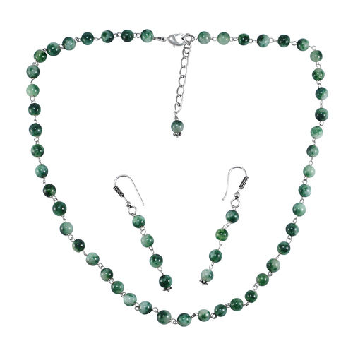 Green Quartz Stone Silver Necklace Set Pg-156661 Size: 0.6X47 Cm.