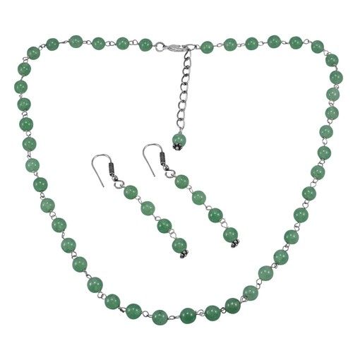 Sea Green Quartz Silver Necklace Set Pg-156664 Size: 0.6x47 Cm.