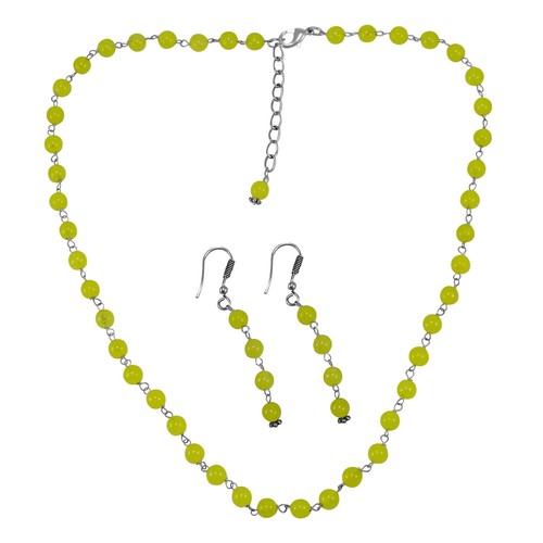 Lime Yellow Quartz Silver Necklace Set Pg-156669 Size: 0.6X47 Cm.