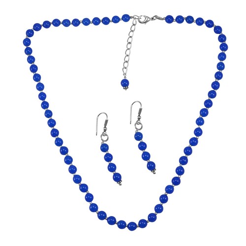 Blue Quartz Stone Silver Necklace Set Pg-156670 Size: 0.6X47 Cm.