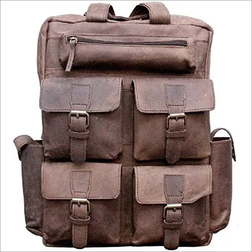 Dark Brown Buffalo Leather Laptop Messenger Backpack