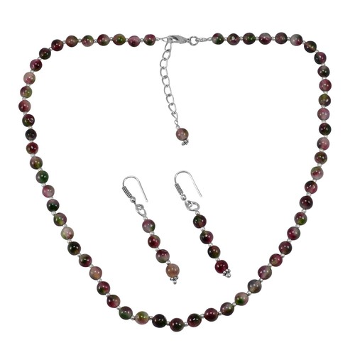 Tourmaline Quartz Silver Necklace Set Pg-156679 Size: 0.6x47 Cm.