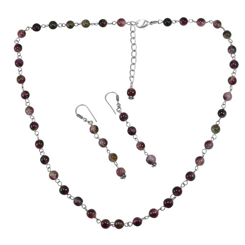 Tourmaline Quartz Silver Necklace Set Pg-156680 Size: 0.6x47 Cm.