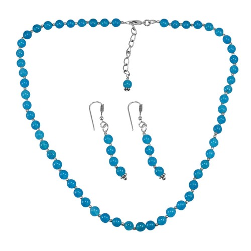 Blue Quartz Silver Necklace Set Pg-156681 Size: 0.6X47 Cm.