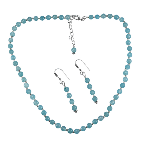Sea Blue Quartz Silver Necklace Set PG-156683