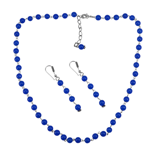 Blue Quartz Silver Necklace Set Pg-156684 Size: 0.6x47 Cm.