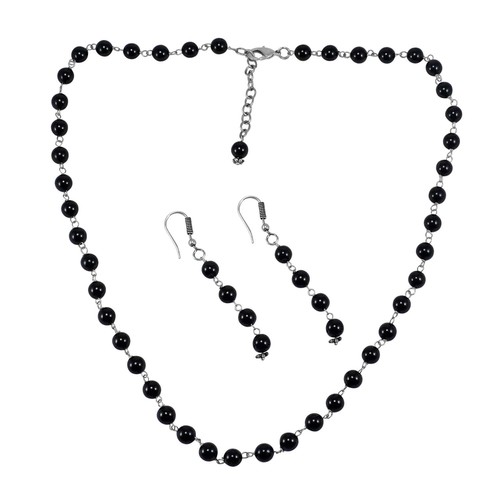 Black Quartz Silver Necklace Set PG-156685
